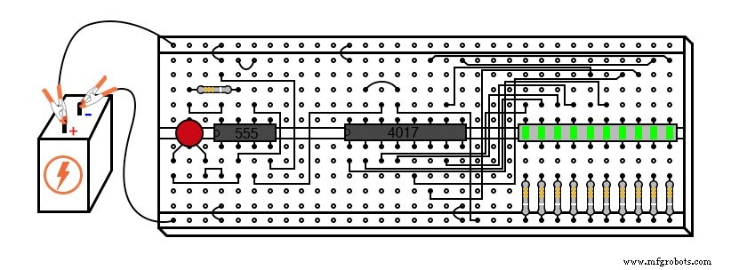 Construye un Secuenciador LED con Temporizador 555 y Contador 4017 – División de Frecuencia y Antirrebote