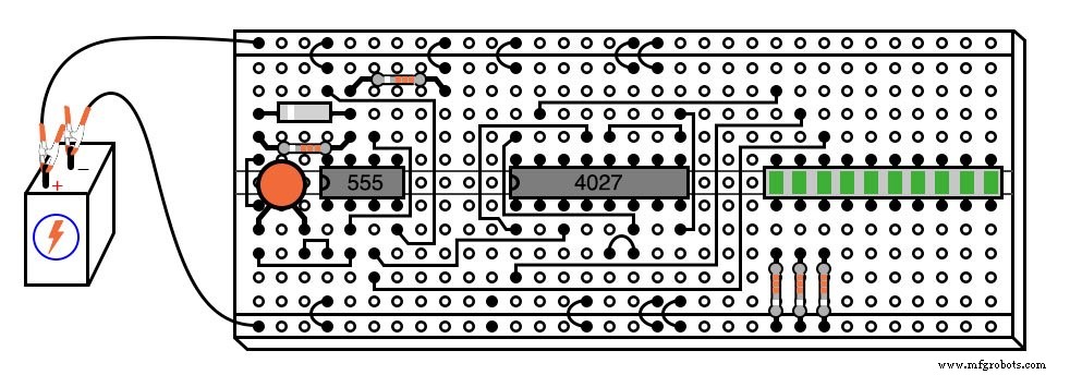 Contador Binario de 3 Bits con Temporizador 555 y Flip-Flops 4027