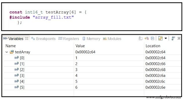 Firmware embebido: mejores prácticas para inicializar arrays en C con datos de archivos externos y formas de onda