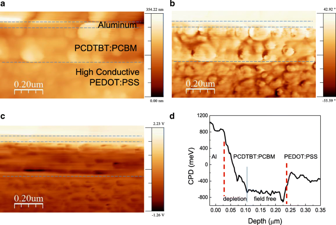 Microscopía de Fuerza Kelvin Transversal Revela Caída de Potencial y Barrera Schottky en Células Solares de Heterounión Voluminoso PCDTBT:PCBM Gruesas