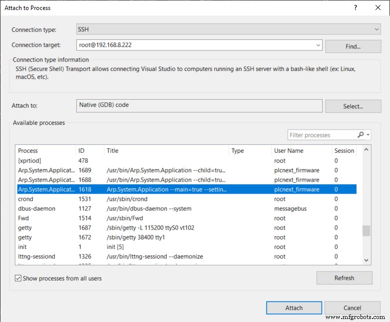 Depuración de componentes y programas C++ en dispositivos PLCnext Control con Visual Studio