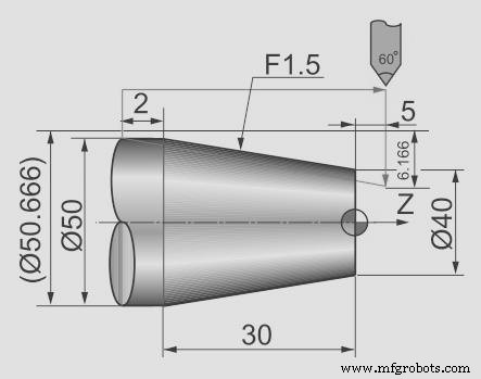 Guía de Programación CNC: Ejemplo de Ciclo de Rosca Cónica G92